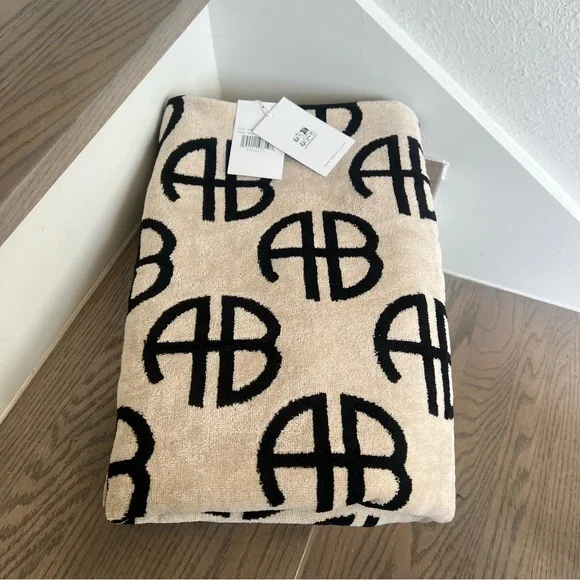 NWT Anine Bing Bahia Towel in Beige Monogram Print